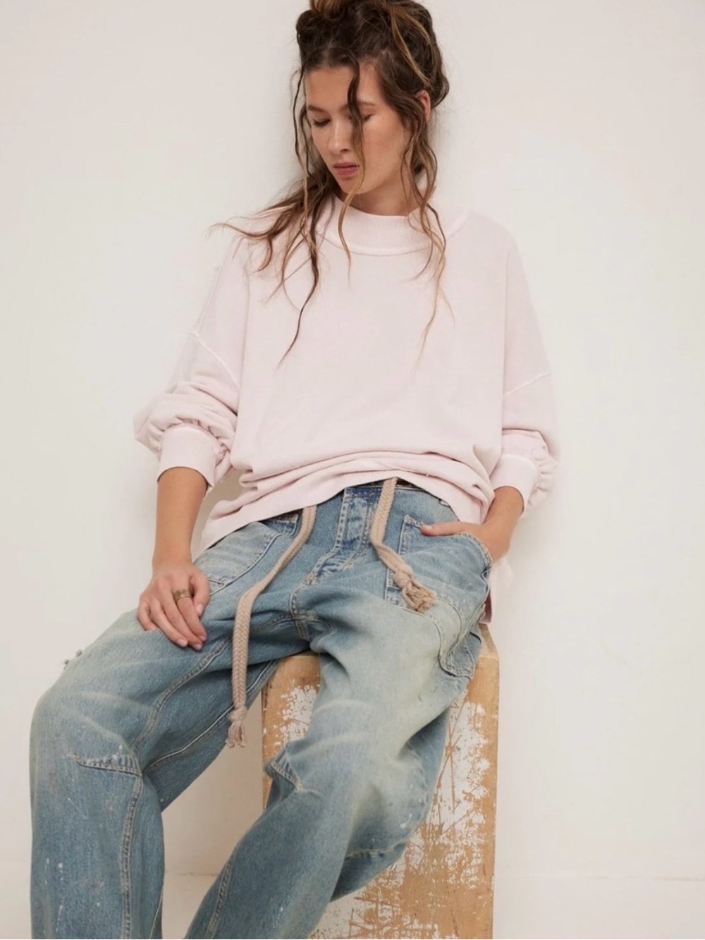 NWT FREE PEOPLE WE THE FREE PALM SPRINGS PULLOVER MAUVE CHALK - Picture 3 of 3